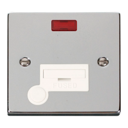 Scolmore Click Deco VPCH053WH 13A Fused Connection Unit With Neon & Optional Flex Outlet Polished Chrome White Inserts