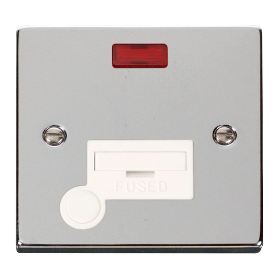 Scolmore Click Deco VPCH053WH 13A Fused Connection Unit With Neon & Optional Flex Outlet Polished Chrome White Inserts
