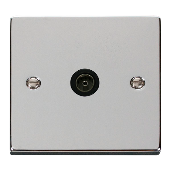 Scolmore Click Deco VPCH065BK Deco Single Coaxial Socket Outlet Polished Chrome Black Inserts