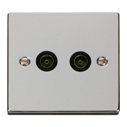Scolmore Click Deco VPCH066BK Twin Non-Isolated Coaxial Outlet Polished Chrome Black Inserts