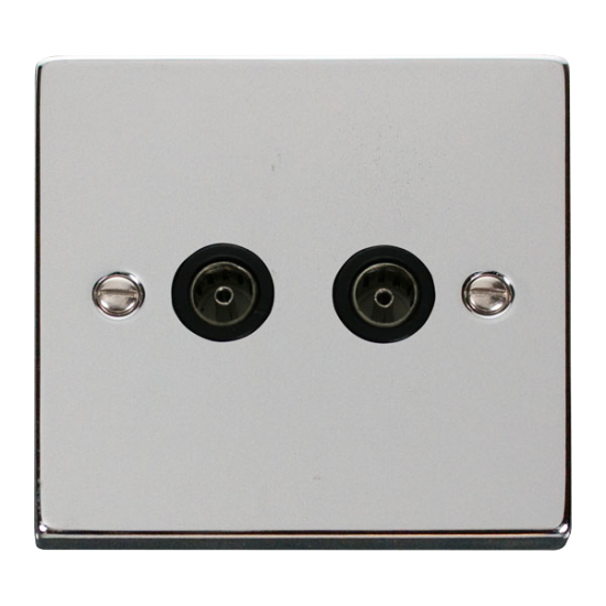 Scolmore Click Deco VPCH066BK Twin Non-Isolated Coaxial Outlet Polished Chrome Black Inserts