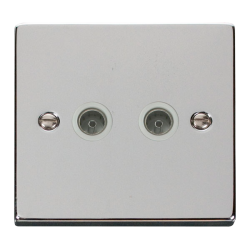 Scolmore Click Deco VPCH066WH Twin Non-Isolated Coaxial Outlet Polished Chrome White Inserts
