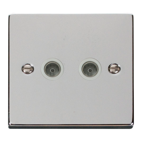 Scolmore Click Deco VPCH066WH Twin Non-Isolated Coaxial Outlet Polished Chrome White Inserts