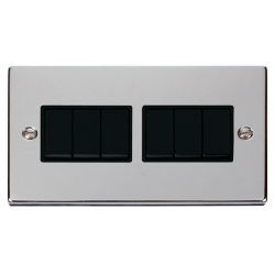 Scolmore Click Deco VPCH105BK 10Amp 6 Gang 2 Way Plate Switch Polished Chrome Black Inserts