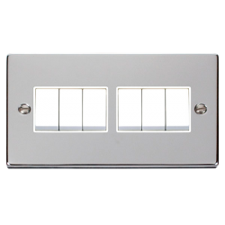 Scolmore Click Deco VPCH105WH 10Amp 6 Gang 2 Way Plate SwitchPolished Chrome White Inserts