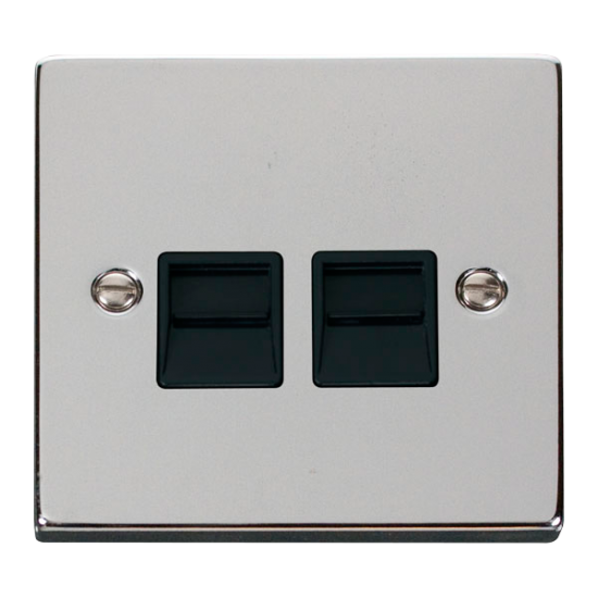 Scolmore Click Deco VPCH121BK Twin Telephone Outlet (Master) Polished Chrome Black Inserts