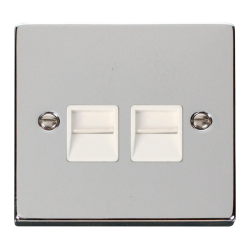 Scolmore Click Deco VPCH121WH Twin Telephone Outlet (Master) Polished Chrome White Inserts