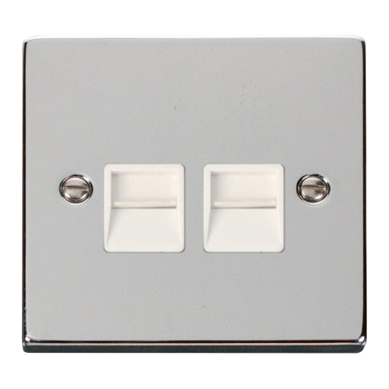 Scolmore Click Deco VPCH121WH Twin Telephone Outlet (Master) Polished Chrome White Inserts
