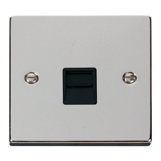 Scolmore Click Deco VPCH125BK Single Telephone Outlet (Secondary) Polished Chrome Black Inserts