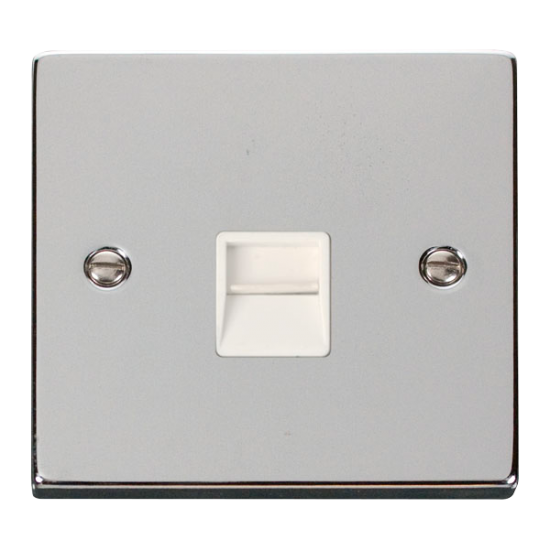 Scolmore Click Deco VPCH125WH Single Telephone Outlet (Secondary) Polished Chrome White Inserts