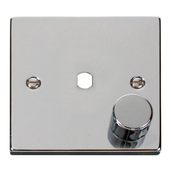 Scolmore Click Deco VPCH140PL 1 Gang Unfurnished Dimmer Plate & Knob (650W Max) - 1 Aperture Polished Chrome Black Inserts