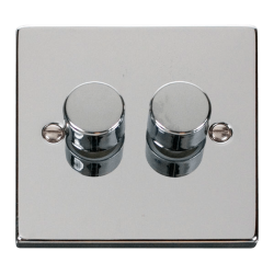 Scolmore Click Deco VPCH152 2 Gang 2W 400Va Dimmer Switch Polished Chrome Black Inserts