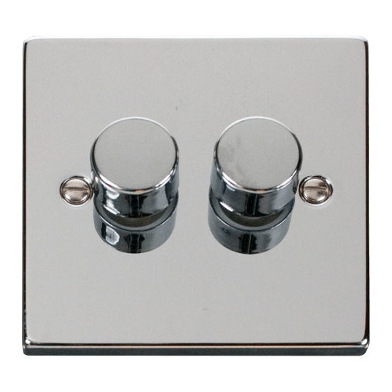 Scolmore Click Deco VPCH152 2 Gang 2W 400Va Dimmer Switch Polished Chrome Black Inserts