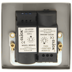 Scolmore Click Deco VPCH152 2 Gang 2W 400Va Dimmer Switch Polished Chrome Black Inserts
