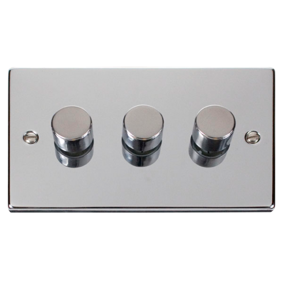Scolmore Click Deco VPCH153BK 3 Gang 2 Way 400Va Dimmer Switch Polished Chrome