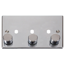 Scolmore Click Deco VPCH153PL 2 Gang Unfurnished Dimmer Plate & Knobs (1200W Max) - 3 Apertures Polished Chrome