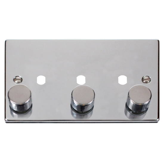Scolmore Click Deco VPCH153 2 Gang Unfurnished Dimmer Plate & Knobs (1200W Max) - 3 Apertures Polished Chrome