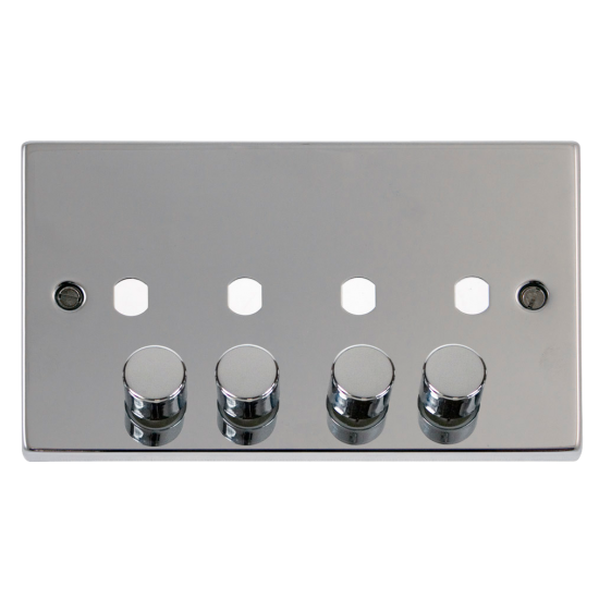 Scolmore Click Deco VPCH154PL 2 Gang Unfurnished Dimmer Plate & Knobs (1600W Max) - 4 Apertures Polished Chrome