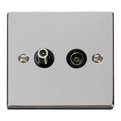 Scolmore Click Deco VPCH157BK Isolated Satellite & Isolated Coaxial Outlet Polished Chrome Black Inserts