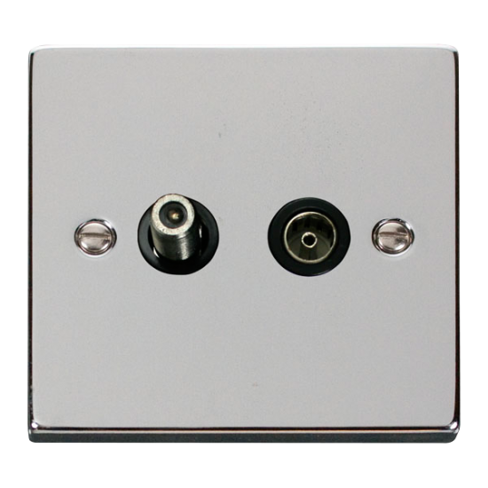Scolmore Click Deco VPCH157BK Isolated Satellite & Isolated Coaxial Outlet Polished Chrome Black Inserts