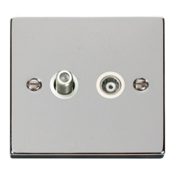 Scolmore Click Deco VPCH157WH Isolated Satellite & Isolated Coaxial Outlet Polished Chrome White Inserts