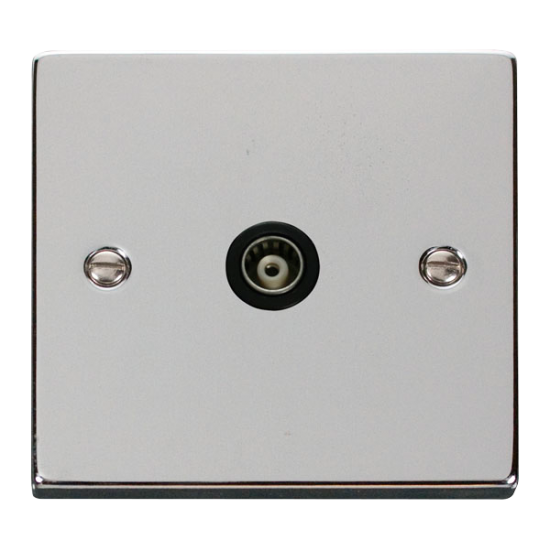 Scolmore Click Deco VPCH158BK Single Isolated Coaxial Outlet Polished Chrome Black Inserts