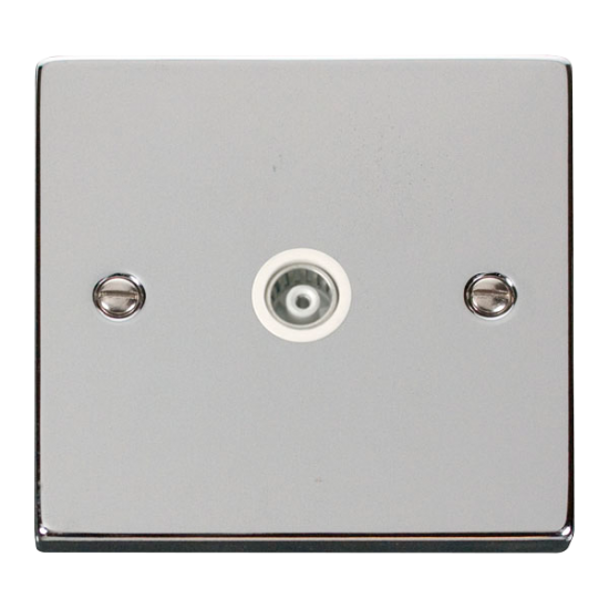 Scolmore Click Deco VPCH158WH Single Isolated Coaxial Outlet Polished Chrome White Inserts