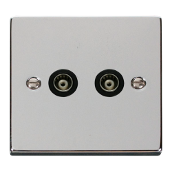 Scolmore Click Deco VPCH159BK Twin Isolated Coaxial Outlet Polished Chrome Black Inserts
