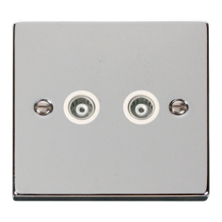 Scolmore Click Deco VPCH159WH Twin Isolated Coaxial Outlet Polished Chrome White Inserts