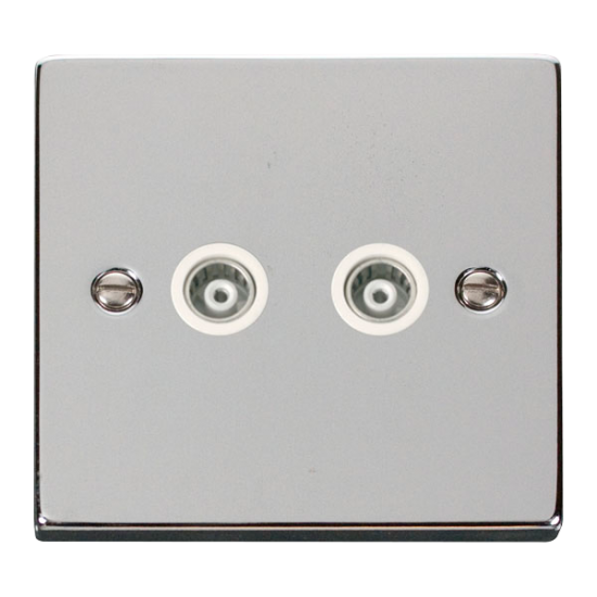 Scolmore Click Deco VPCH159WH Twin Isolated Coaxial Outlet Polished Chrome White Inserts