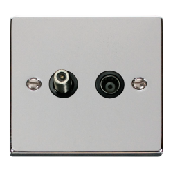 Scolmore Click Deco VPCH170BK Non-Isolated Satellite & Non-Isolated Coaxial Outlet Polished Chrome Black Inserts