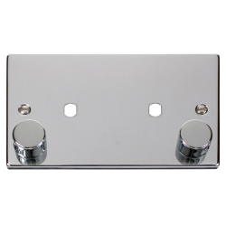 Scolmore Click Deco VPCH186BK 2 Gang Unfurnished Dimmer Plate & Knobs (1630W Max) - 2 Apertures Polished Chrome Black Inserts