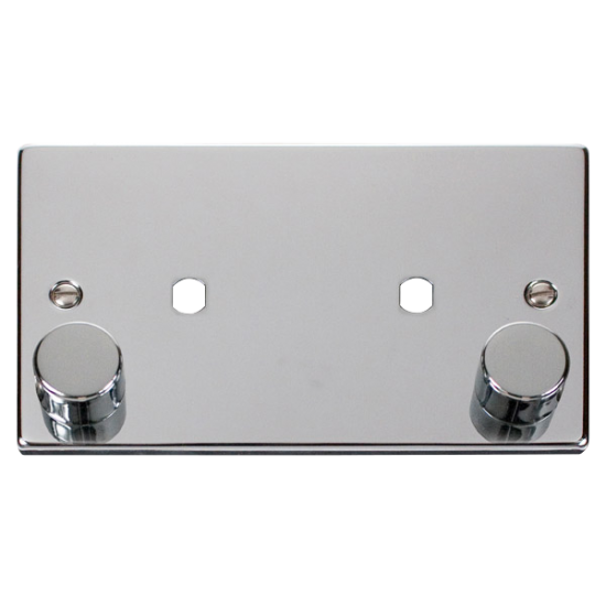 Scolmore Click Deco VPCH186BK 2 Gang Unfurnished Dimmer Plate & Knobs (1630W Max) - 2 Apertures Polished Chrome Black Inserts