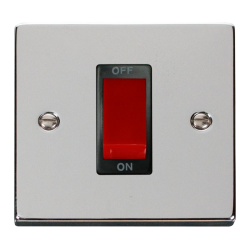 Scolmore Click Deco VPCH200BK 45Amp 1 Gang DP Plate Switch Polished Chrome Black Inserts