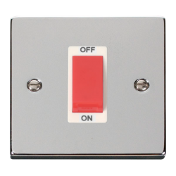 Scolmore Click Deco VPCH200WH 45A 1 Gang DP Plate Switch Polished Chrome White Inserts