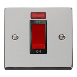  Scolmore Click Deco VPCH201BK 45Amp 1 Gang DP Plate Switch With Neon Polished Chrome Black Inserts