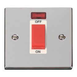 Scolmore Click Deco VPCH201WH 45A 1 Gang DP Plate Switch With Neon Polished Chrome White Inserts