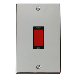 Scolmore Click Deco VPCH202BK 45Amp 2 Gang (Vertical) DP Plate Switch Polished Chrome Black Inserts