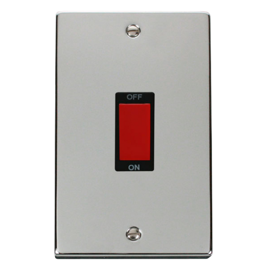 Scolmore Click Deco VPCH202BK 45Amp 2 Gang (Vertical) DP Plate Switch Polished Chrome Black Inserts