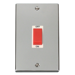 Scolmore Click Deco VPCH202WH 45A 2 Gang (Vertical) DP Plate Switch Polished Chrome White Inserts