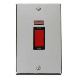 Scolmore Click Deco VPCH203BK 45Amp 2 Gang (Vertical) DP Plate Switch With Neon Polished Chrome Black Inserts