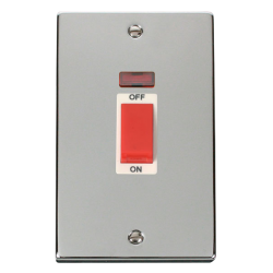 Scolmore Click Deco VPCH203WH 45A 2 Gang (Vertical) DP Plate Switch With Neon Polished Chrome White Inserts