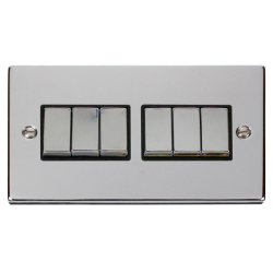 Scolmore Click Deco VPCH16BK 10Amp 6 Gang 2 Way Plate Switch Polished Chrome Black Inserts