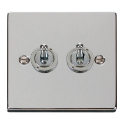 Scolmore Click Deco VPCH422 10Amp 2 Gang 2 Way Toggle Plate Switch Polished Chrome