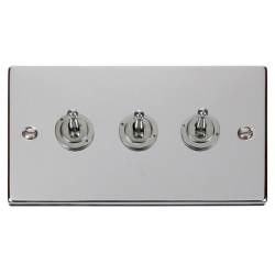 Scolmore Click Deco VPCH423 10Amp 3 Gang 2 Way Toggle Plate Switch Polished Chrome
