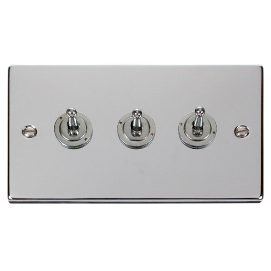 Scolmore Click Deco VPCH423 10Amp 3 Gang 2 Way Toggle Plate Switch Polished Chrome