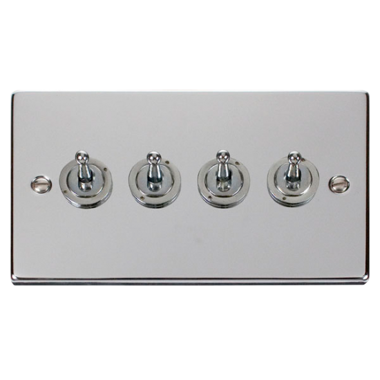 Scolmore Click Deco VPCH424 10Amp 4 Gang 2 Way Toggle Plate Switch Polished Chrome