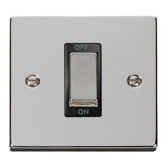 Scolmore Click Deco VPCH500BK 45A 1 Gang DP Plate Switch Polished Chrome Black Inserts