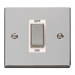 Scolmore Click Deco VPCH500WH 45A 1 Gang DP Plate Switch Polished Chrome White Inserts