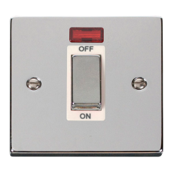 Scolmore Click Deco VPCH501WH 45A 1 Gang DP Plate Switch With Neon Polished Chrome White Inserts